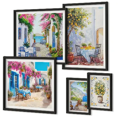 Wanddecoratie compositie Charmante landschappen met bloemen