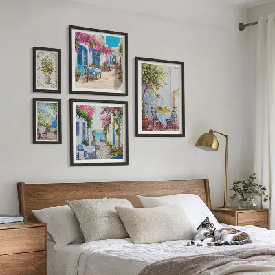 Wanddecoratie compositie Charmante landschappen met bloemen