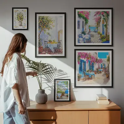 Wanddecoratie compositie Charmante landschappen met bloemen