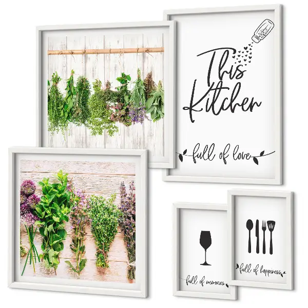Wanddecoratie compositie keuken met kruiden en accessoires