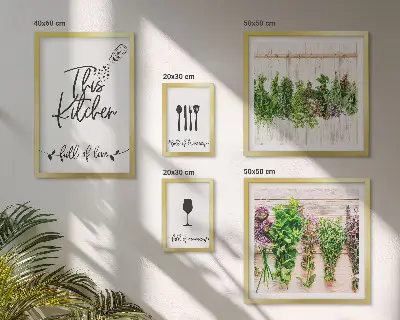 Wanddecoratie compositie keuken met kruiden en accessoires