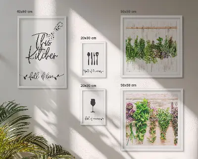 Wanddecoratie compositie keuken met kruiden en accessoires