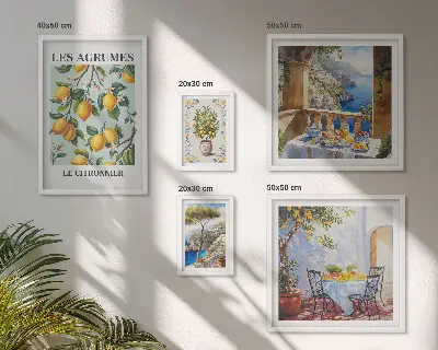 Moderne schilderijenset met citrusinspiratie uit de Provence