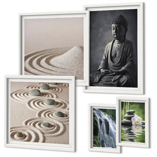 Wanddecoratie compositie met ontspannende zen-natuurthema's