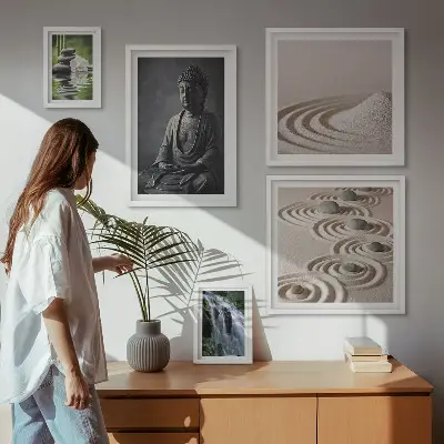 Wanddecoratie compositie met ontspannende zen-natuurthema's