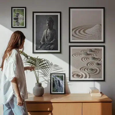 Wanddecoratie compositie met ontspannende zen-natuurthema's