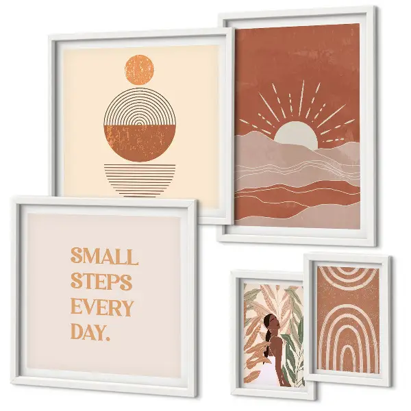 Set van moderne schilderijen met boho-stijl en natuurpositieve slogans