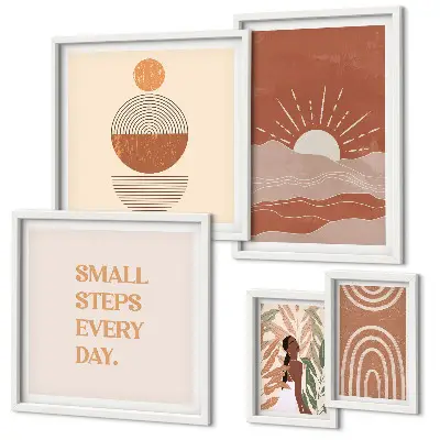 Set van moderne schilderijen met boho-stijl en natuurpositieve slogans