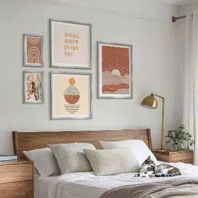 Set van moderne schilderijen met boho-stijl en natuurpositieve slogans