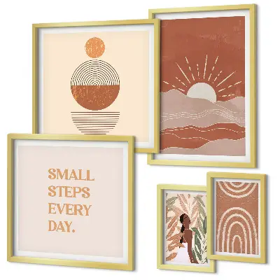 Set van moderne schilderijen met boho-stijl en natuurpositieve slogans