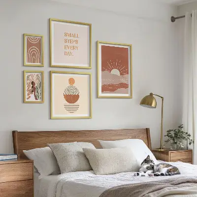 Set van moderne schilderijen met boho-stijl en natuurpositieve slogans
