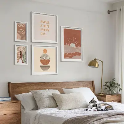 Set van moderne schilderijen met boho-stijl en natuurpositieve slogans