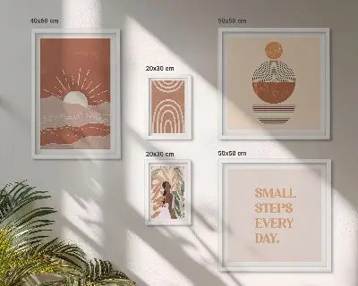 Set van moderne schilderijen met boho-stijl en natuurpositieve slogans