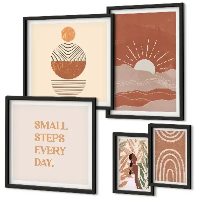 Set van moderne schilderijen met boho-stijl en natuurpositieve slogans