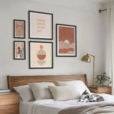Set van moderne schilderijen met boho-stijl en natuurpositieve slogans