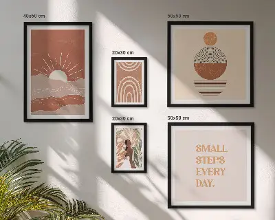 Set van moderne schilderijen met boho-stijl en natuurpositieve slogans