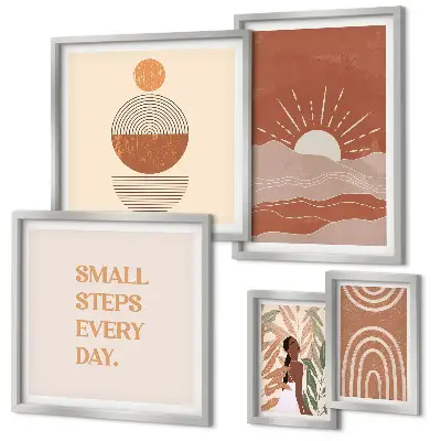 Set van moderne schilderijen met boho-stijl en natuurpositieve slogans