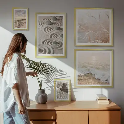 Set van moderne schilderijen met rustgevende natuurlandschappen