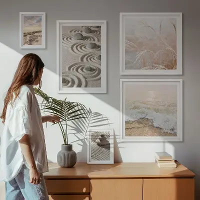 Set van moderne schilderijen met rustgevende natuurlandschappen