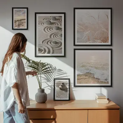 Set van moderne schilderijen met rustgevende natuurlandschappen