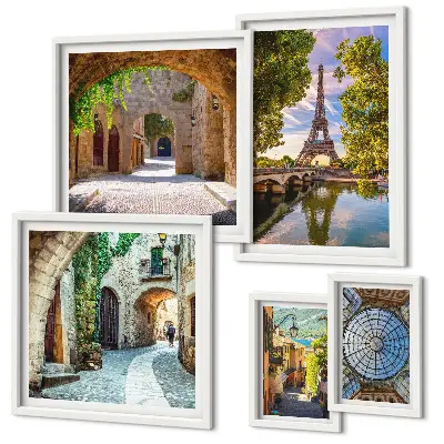 Wanddecoratie compositie Betoverende uitzichten op Europese steden
