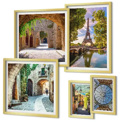Wanddecoratie compositie Betoverende uitzichten op Europese steden
