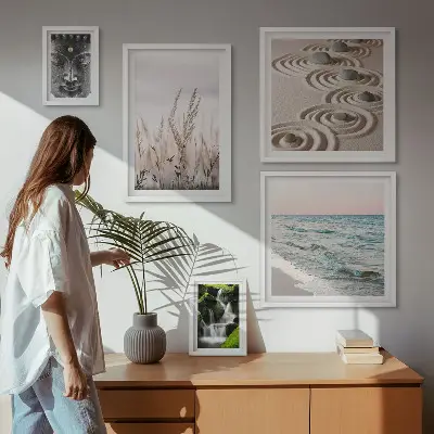 Wanddecoratie compositie ontspannend en rustgevend water in de natuur