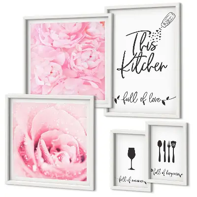 Moderne schilderijen set Keukeninspiratie, rozen en accessoires
