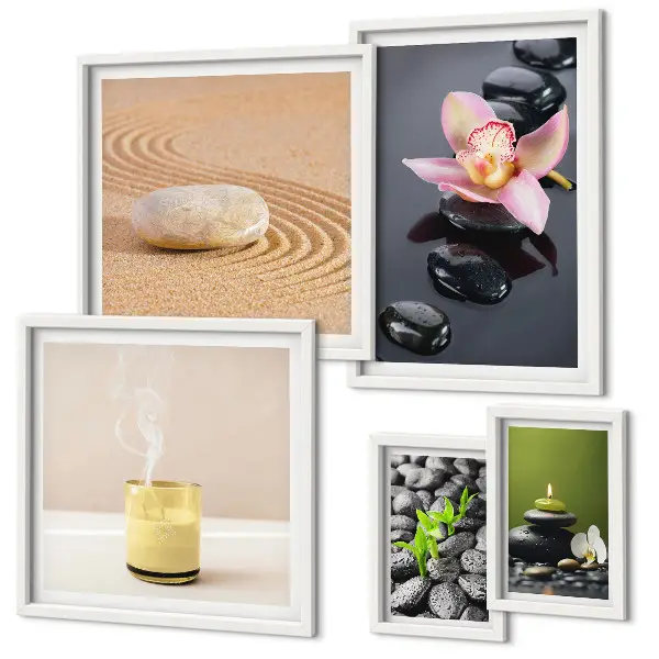 Gallery wall met ontspanning en zen stenen met orchideeën