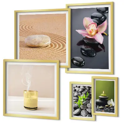 Gallery wall met ontspanning en zen stenen met orchideeën