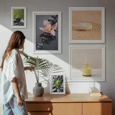 Gallery wall met ontspanning en zen stenen met orchideeën