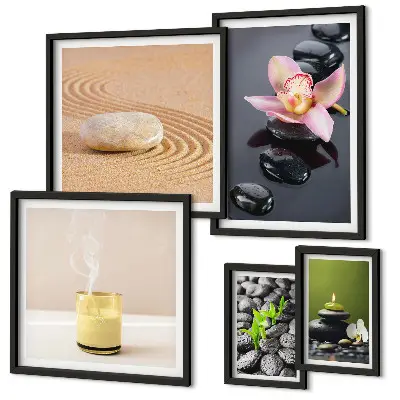Gallery wall met ontspanning en zen stenen met orchideeën