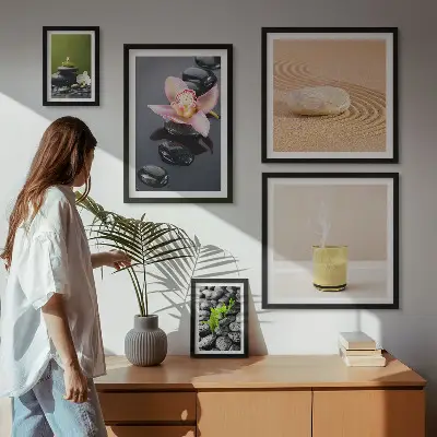 Gallery wall met ontspanning en zen stenen met orchideeën