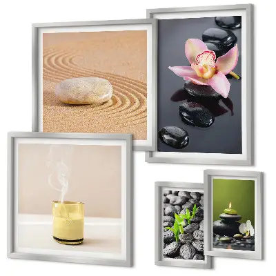 Gallery wall met ontspanning en zen stenen met orchideeën