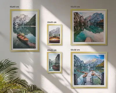 Wanddecoratie compositie rustige meren met houten boten