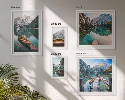 Wanddecoratie compositie rustige meren met houten boten