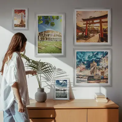 Moderne schilderijen set Iconen van de wereldarchitectuur