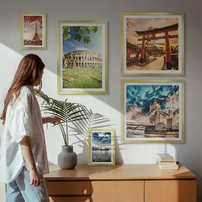 Moderne schilderijen set Iconen van de wereldarchitectuur