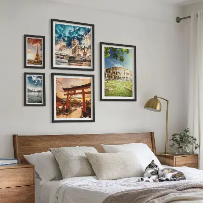 Moderne schilderijen set Iconen van de wereldarchitectuur