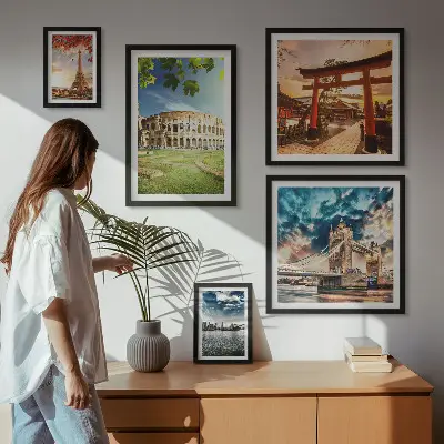 Moderne schilderijen set Iconen van de wereldarchitectuur