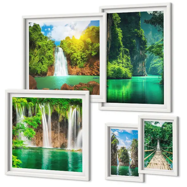 Gallery wall tropische watervallen in de groene natuur