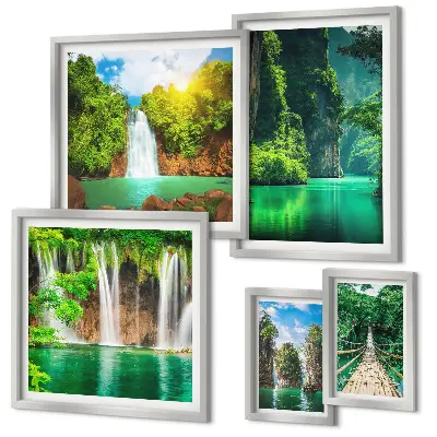 Gallery wall tropische watervallen in de groene natuur