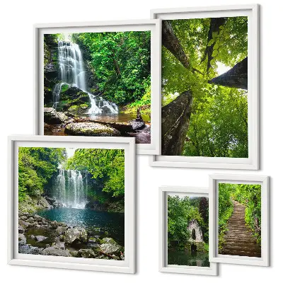 Wanddecoratie compositie Groene landschappen met watervallen