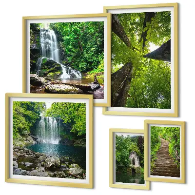 Wanddecoratie compositie Groene landschappen met watervallen