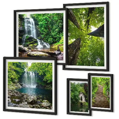 Wanddecoratie compositie Groene landschappen met watervallen