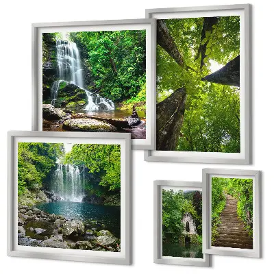 Wanddecoratie compositie Groene landschappen met watervallen