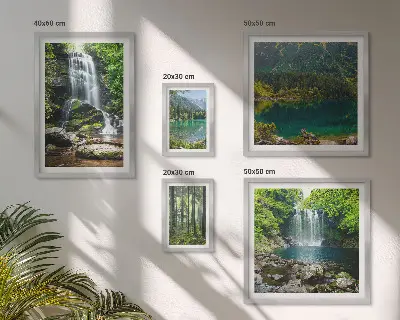 Moderne schilderijen set met watervallen en boslandschappen