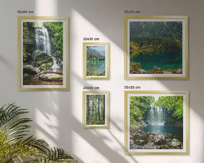 Moderne schilderijen set met watervallen en boslandschappen