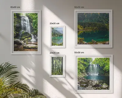 Moderne schilderijen set met watervallen en boslandschappen