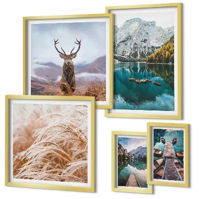 Set van moderne schilderijen met berglandschappen en natuurschoon